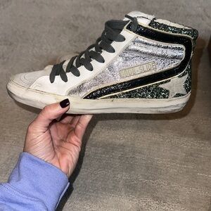 Authentic Golden Goose Slide w/ silver and green size 37 box & receipt included